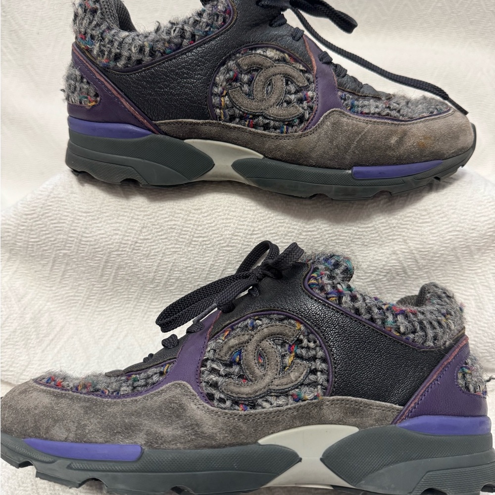 Chanel Gray and Purple Retro Sneakers